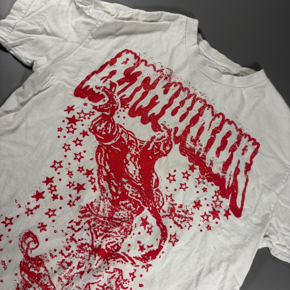 8THWNDR White Graphic T-Shirt Red Astronaut Cosmic Print Size Medium